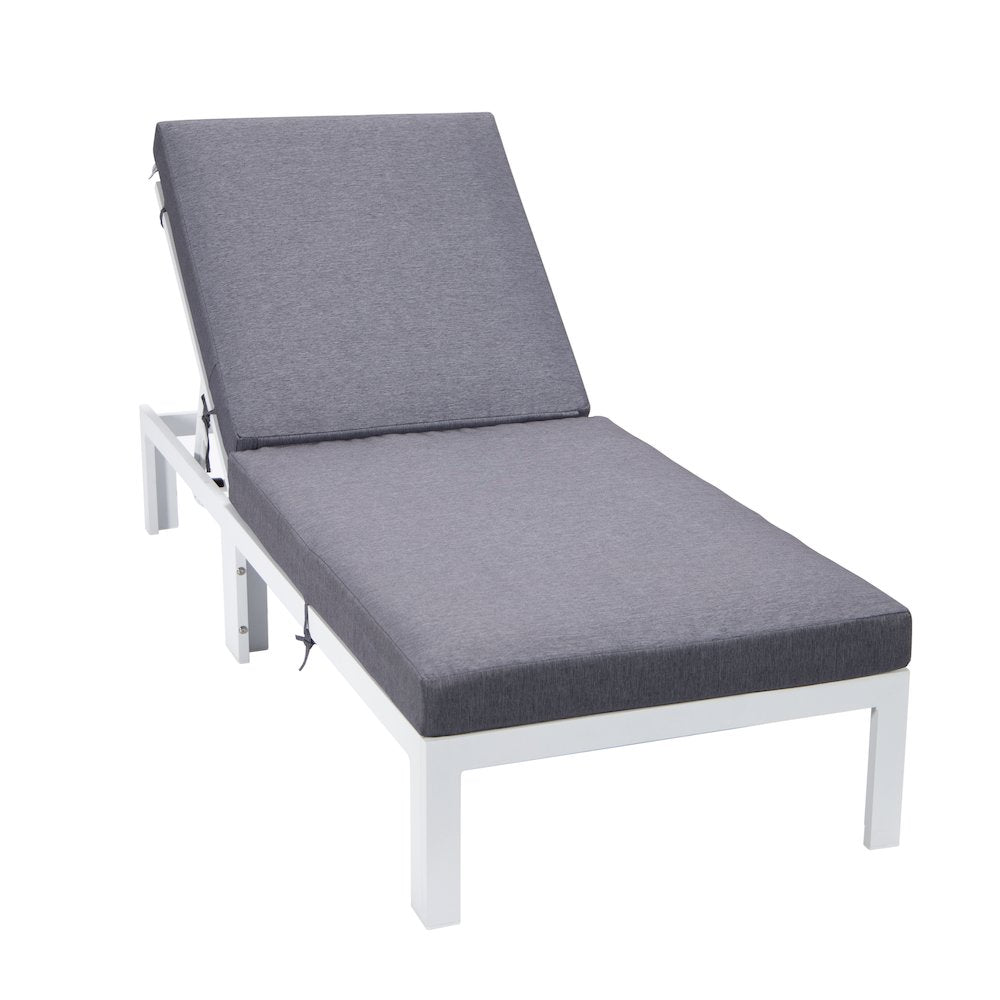 Chelsea Modern Outdoor White Chaise Lounge Chair With Cushions - LeisureMod