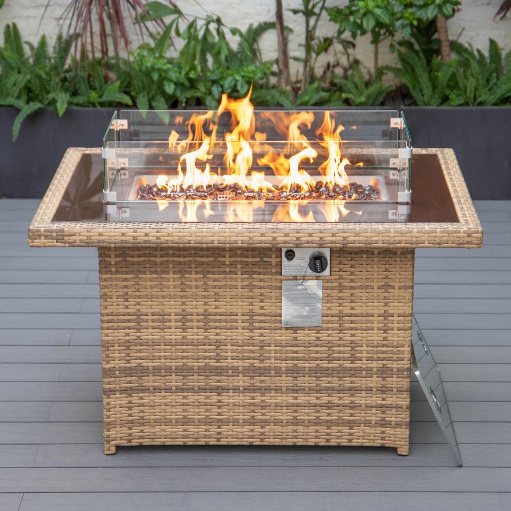 Mace Wicker Patio Modern Propane Fire Pit Table - LeisureMod