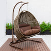 LeisureMod Wicker Hanging Double Egg Swing Chair, Dark Brown