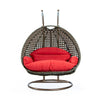 Beige Wicker Hanging 2 person Egg Swing Chair - LeisureMod