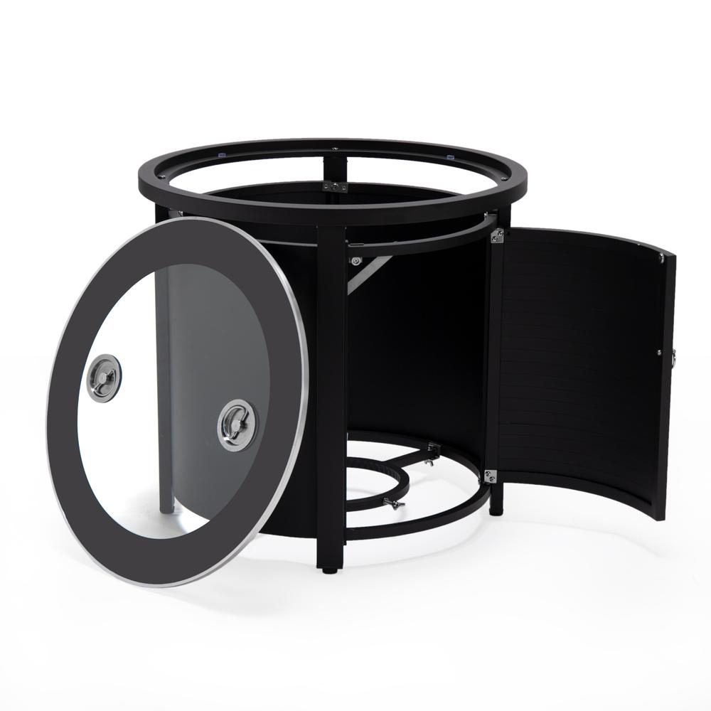 Walbrooke Black Patio Round Tank Holder with Slats Design - LeisureMod