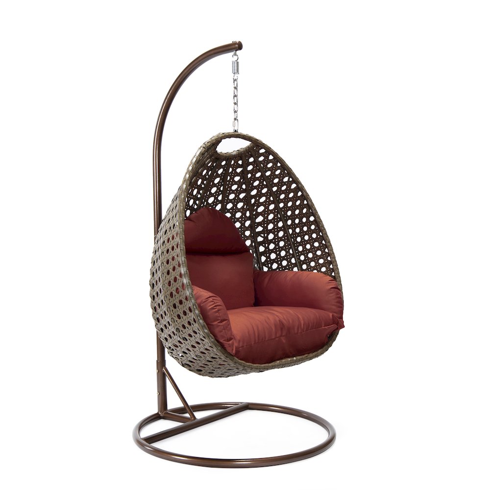 Beige Wicker Hanging Egg Swing Chair - LeisureMod