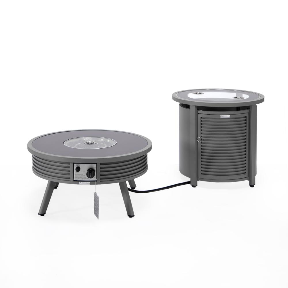 Walbrooke Patio Round Fire Pit and Tank Holder with Slats Design - LeisureMod