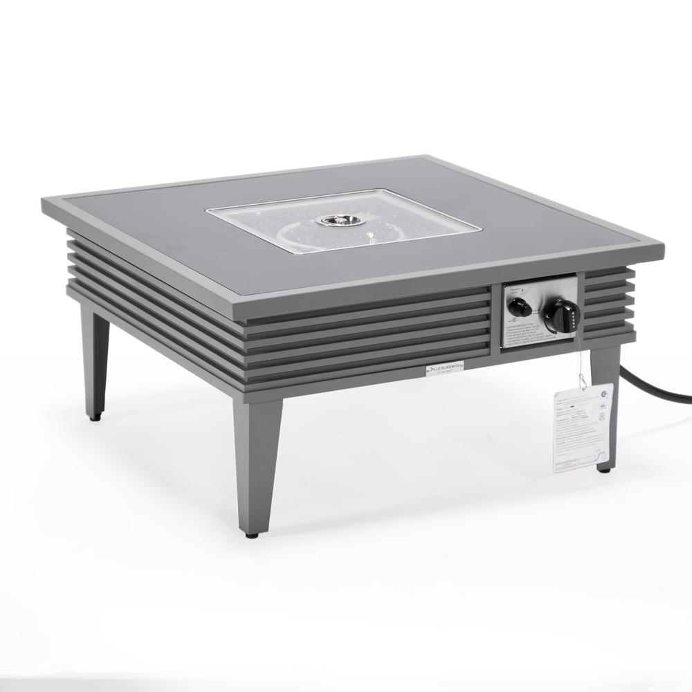 Aluminum Square Slats Design Fire Pit Side Table with Lid - LeisureMod