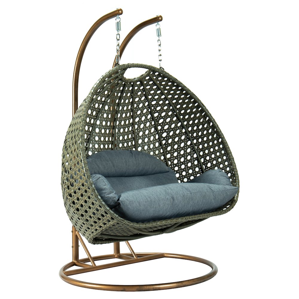 Beige Wicker Hanging 2 person Egg Swing Chair - LeisureMod