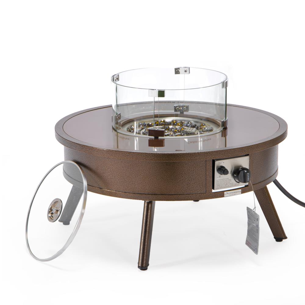 Walbrooke Outdoor Patio Aluminum Round Fire Pit Side Table with Lid - LeisureMod