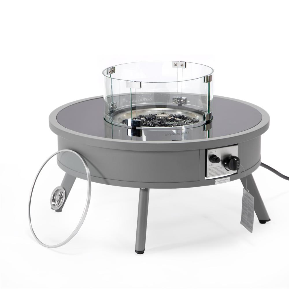 Walbrooke Outdoor Patio Aluminum Round Fire Pit Side Table with Lid - LeisureMod