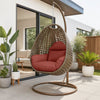 Beige Wicker Hanging Egg Swing Chair - LeisureMod