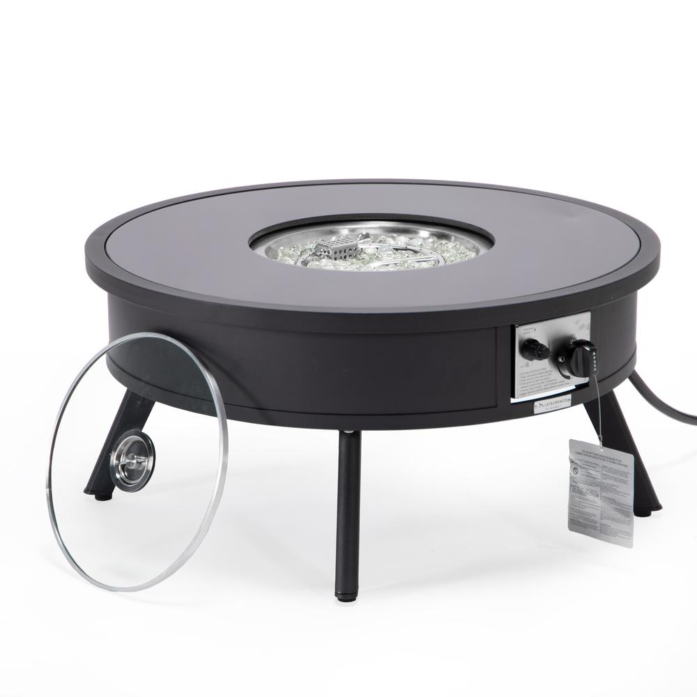 Walbrooke Outdoor Patio Aluminum Round Fire Pit Side Table with Lid - LeisureMod