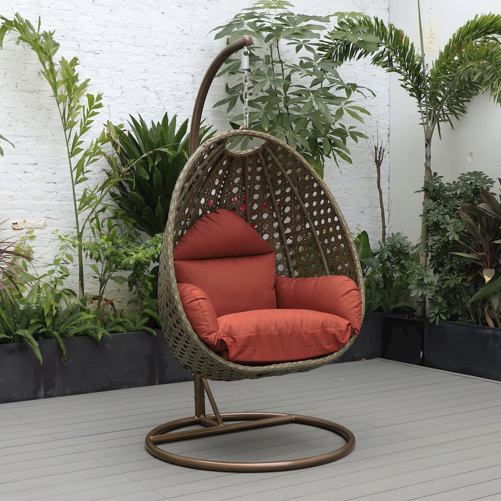 Beige Wicker Hanging Egg Swing Chair - LeisureMod
