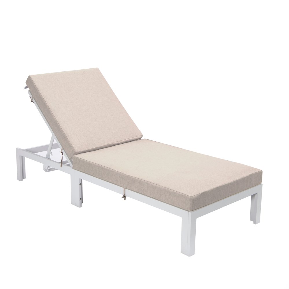 Chelsea Modern Outdoor White Chaise Lounge Chair With Cushions - LeisureMod