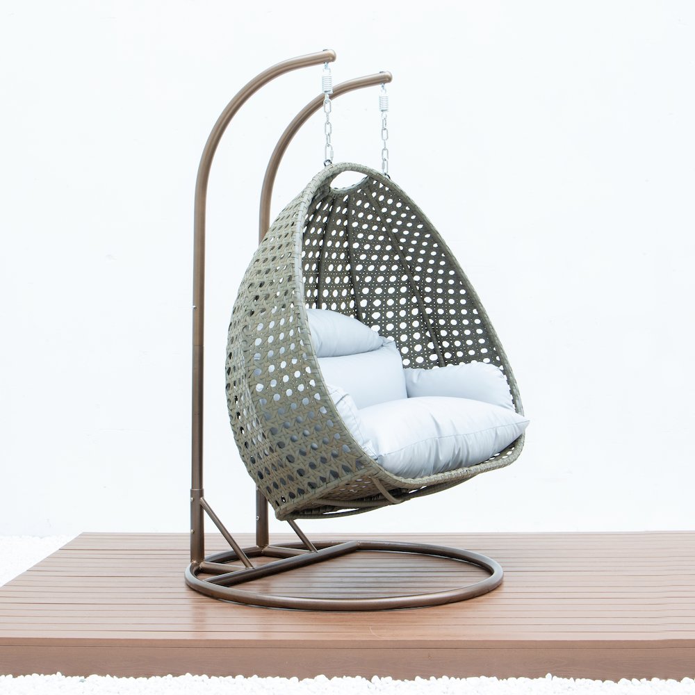 Beige Wicker Hanging 2 person Egg Swing Chair - LeisureMod