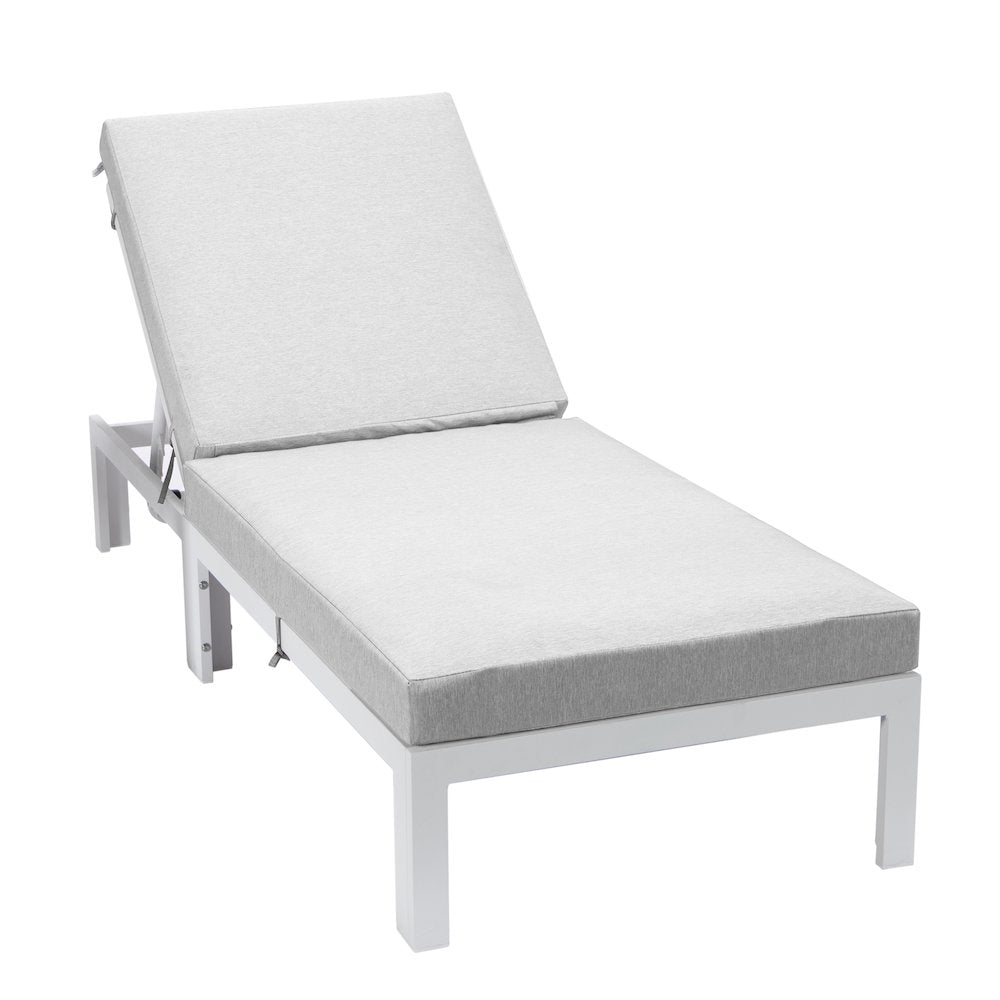 Chelsea Modern Outdoor White Chaise Lounge Chair With Cushions - LeisureMod