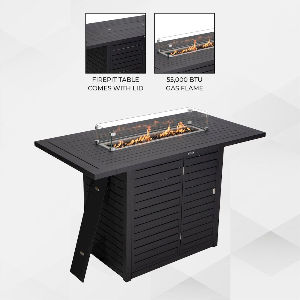 Chelsea Bar Height FIre pit aluminum table - LeisureMod