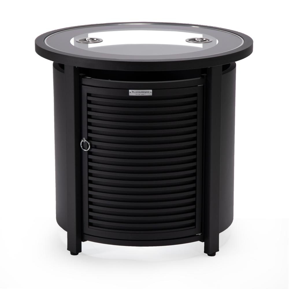 Walbrooke Black Patio Round Tank Holder with Slats Design - LeisureMod