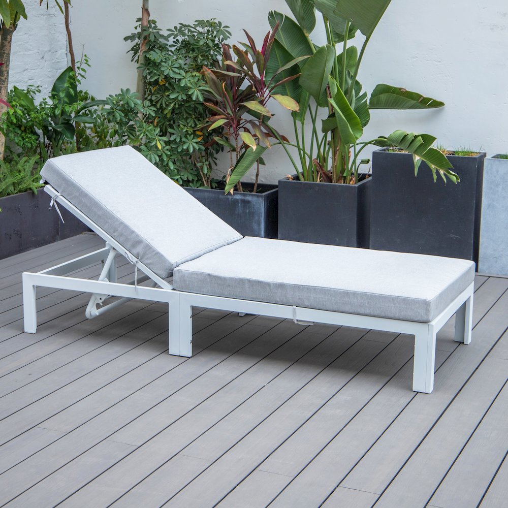 Chelsea Modern Outdoor White Chaise Lounge Chair With Cushions - LeisureMod