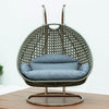 Beige Wicker Hanging 2 person Egg Swing Chair - LeisureMod