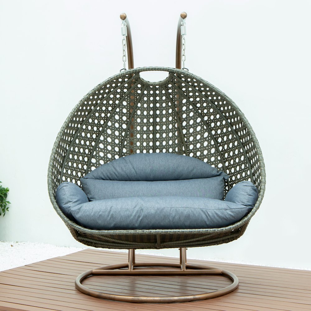 Beige Wicker Hanging 2 person Egg Swing Chair - LeisureMod