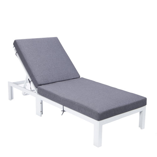 Chelsea Modern Outdoor White Chaise Lounge Chair With Cushions - LeisureMod