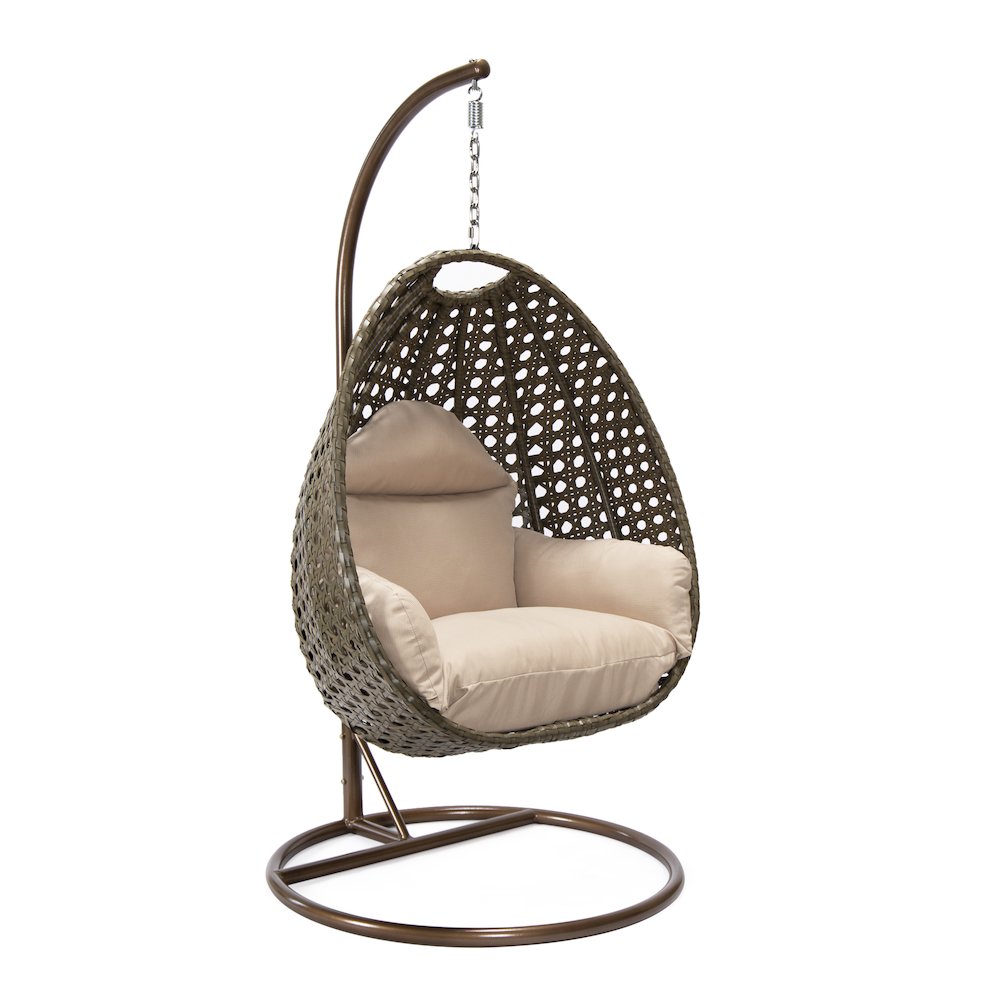 Beige Wicker Hanging Egg Swing Chair - LeisureMod