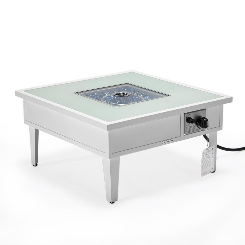 Walbrooke Outdoor Patio Aluminum Square Fire Pit Side Table with Lid - LeisureMod