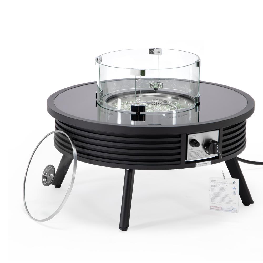 Walbrooke Patio Round Fire Pit and Tank Holder with Slats Design - LeisureMod