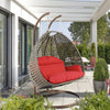 Beige Wicker Hanging 2 person Egg Swing Chair - LeisureMod