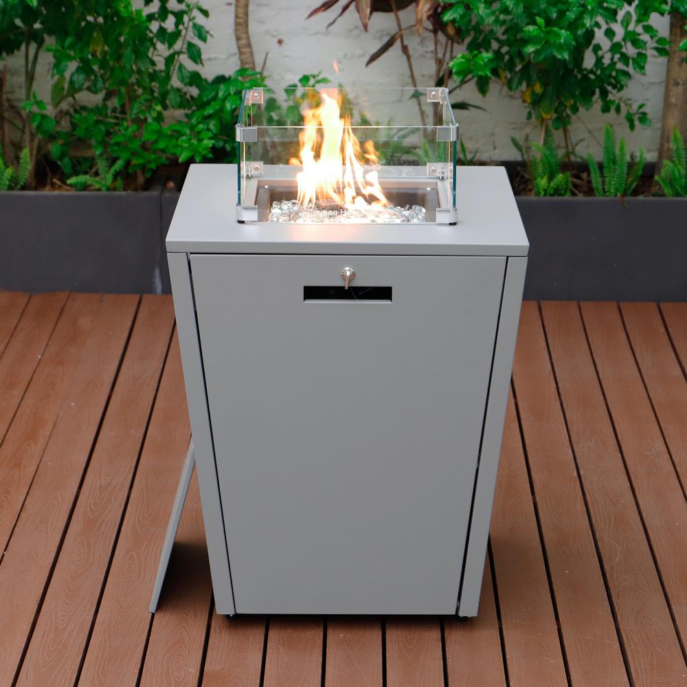 Chelsea Aluminum Patio Modern Propane Fire Pit Side Table - LeisureMod