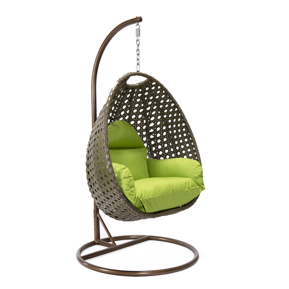 Beige Wicker Hanging Egg Swing Chair - LeisureMod