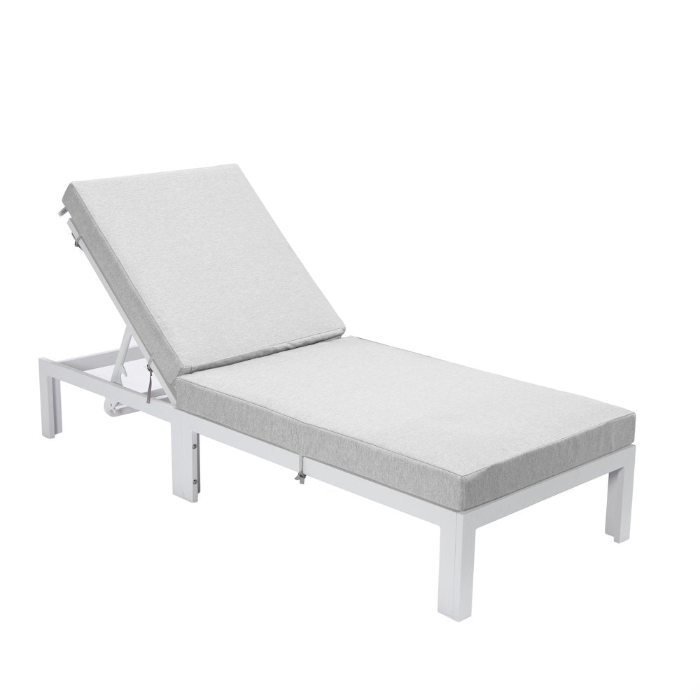 Chelsea Modern Outdoor White Chaise Lounge Chair With Cushions - LeisureMod