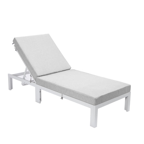 Chelsea Modern Outdoor White Chaise Lounge Chair With Cushions - LeisureMod
