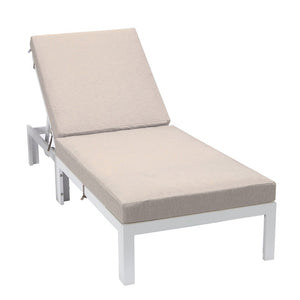 Chelsea Modern Outdoor White Chaise Lounge Chair With Cushions - LeisureMod