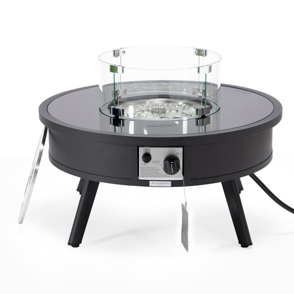 Walbrooke Outdoor Patio Aluminum Round Fire Pit Side Table with Lid - LeisureMod