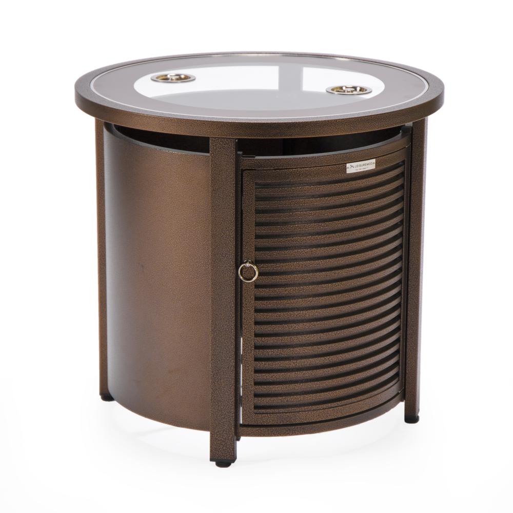 Walbrooke Brown Patio Round Tank Holder with Slats Design - LeisureMod