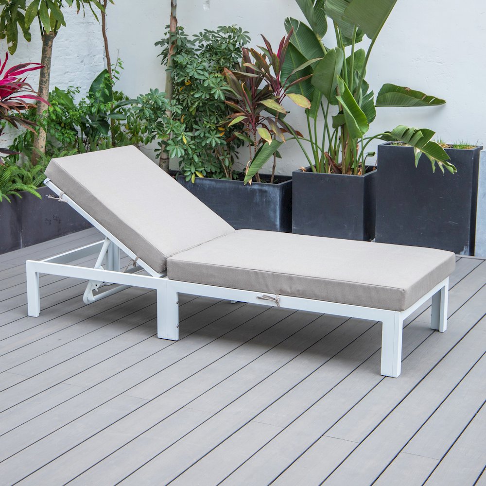 Chelsea Modern Outdoor White Chaise Lounge Chair With Cushions - LeisureMod