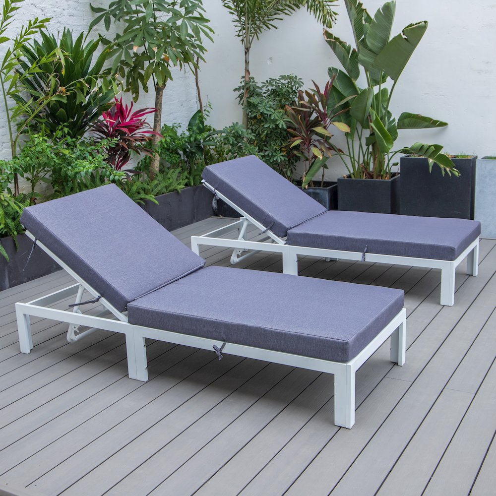 Chelsea Modern Outdoor White Chaise Lounge Chair With Cushions Set of 2 - LeisureMod