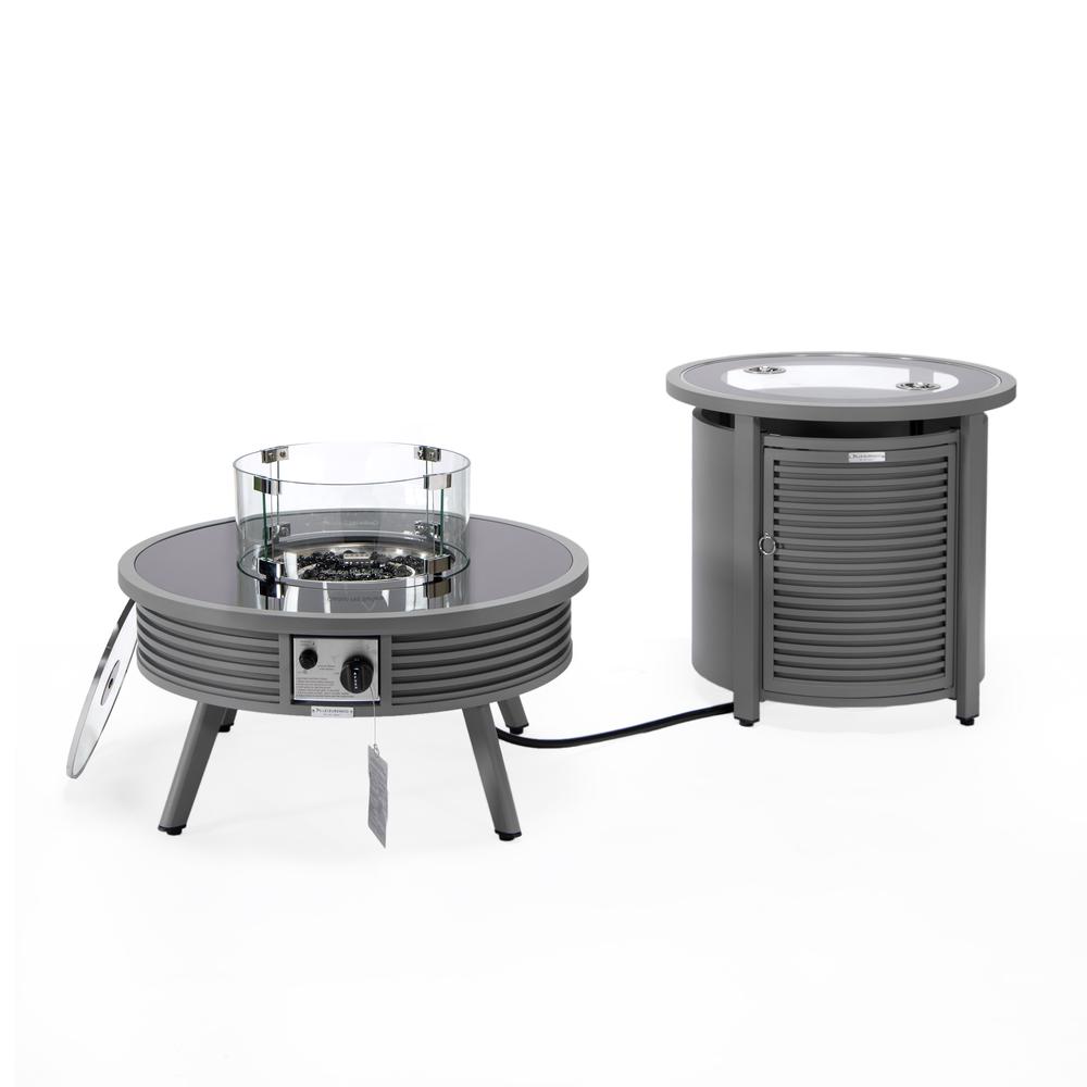 Walbrooke Patio Round Fire Pit and Tank Holder with Slats Design - LeisureMod