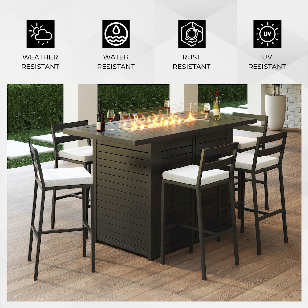Chelsea Bar Height FIre pit aluminum table - LeisureMod