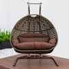 LeisureMod Wicker Hanging Double Egg Swing Chair, Dark Brown