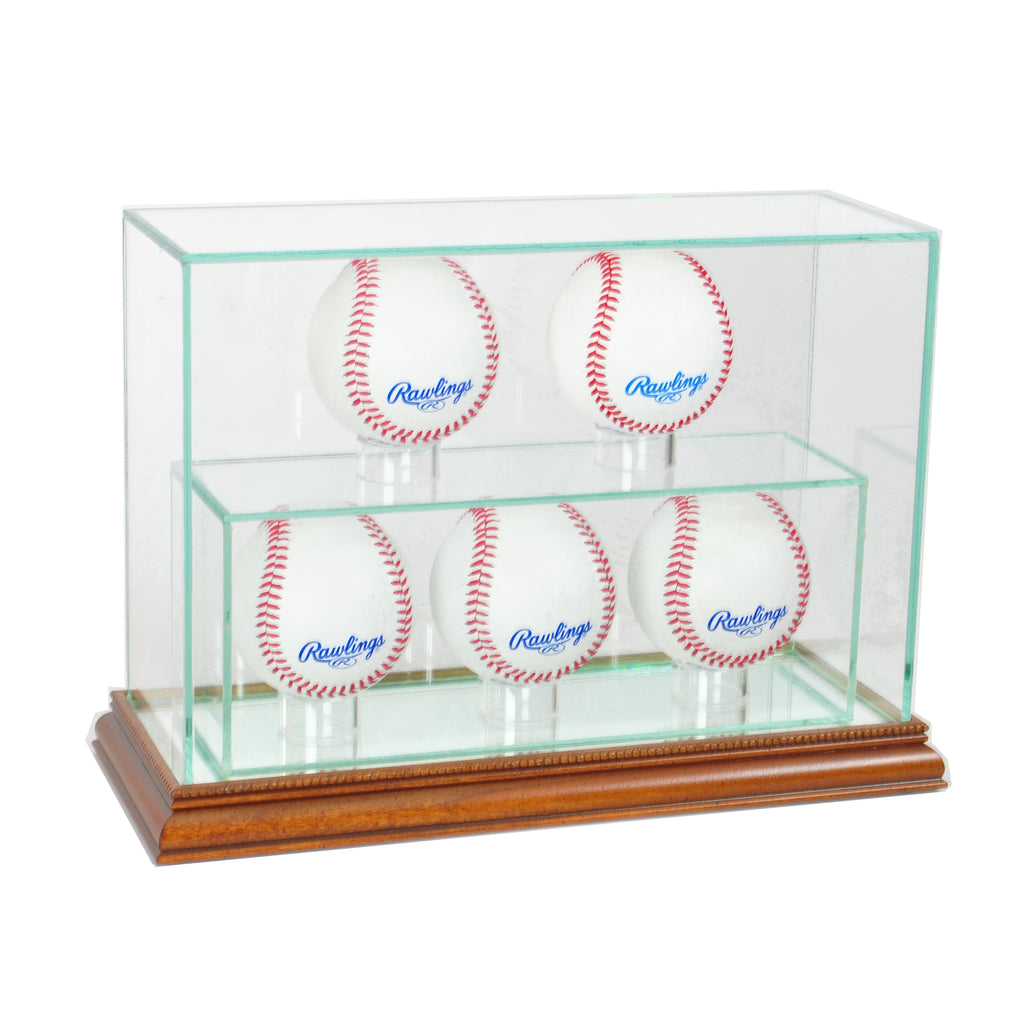 5 Upright Baseball Display Case with Walnut Moulding