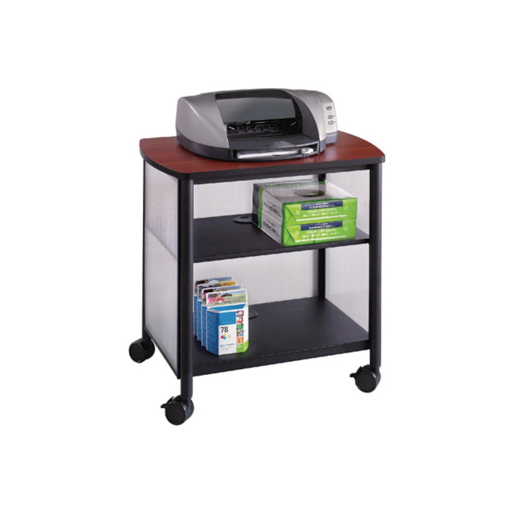 Impromptu Deskside Machine Stand, Metal, 3 Shelves, 100 lb Capacity, 26.25'' x 21'' x 26.5'', Cherry/White/Black - Safco