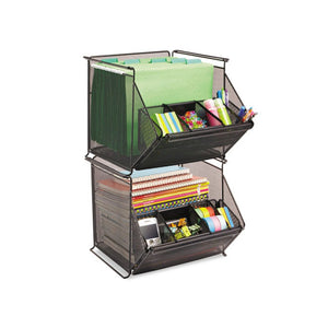 Onyx Stackable Mesh Storage Bin, 4 Compartments, Steel Mesh, 14 x 15.5 x 11.75, Black - Safco