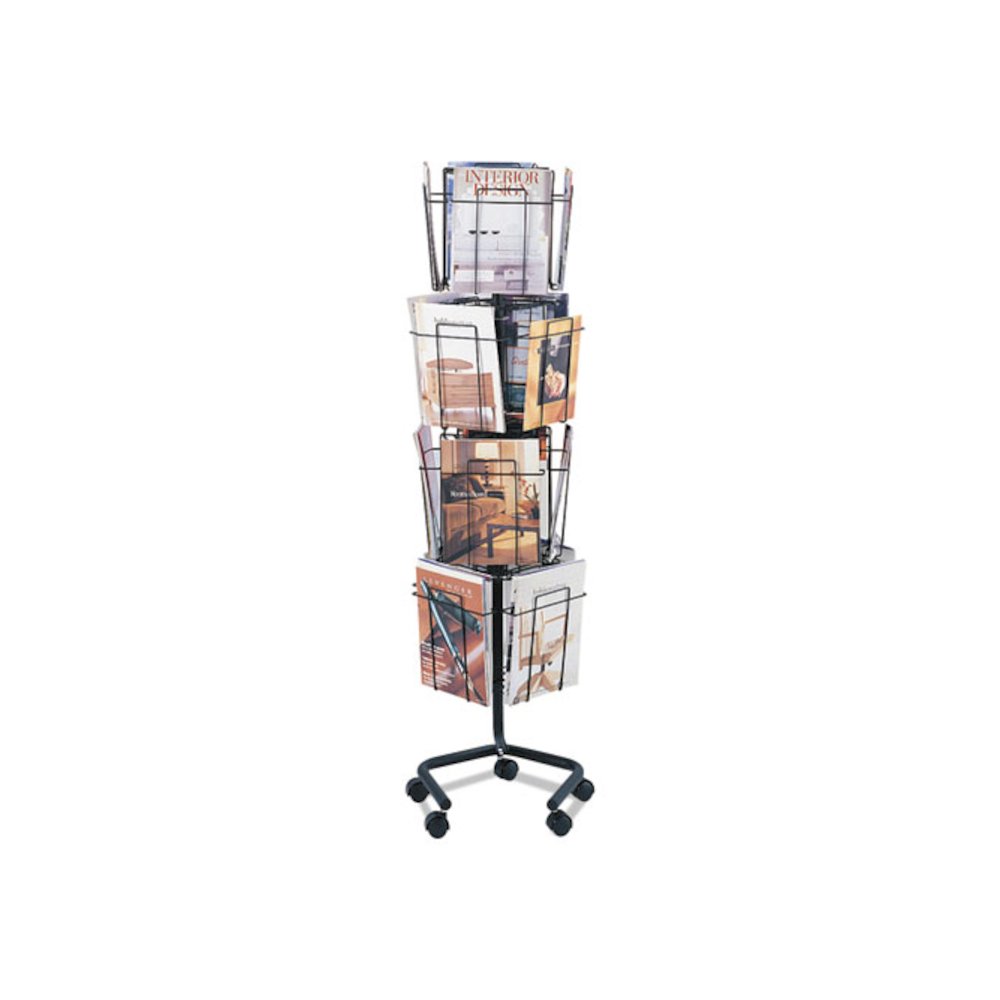 Wire Rotary Display Racks, 16 Compartments, 15w x 15d x 60h, Charcoal - Safco