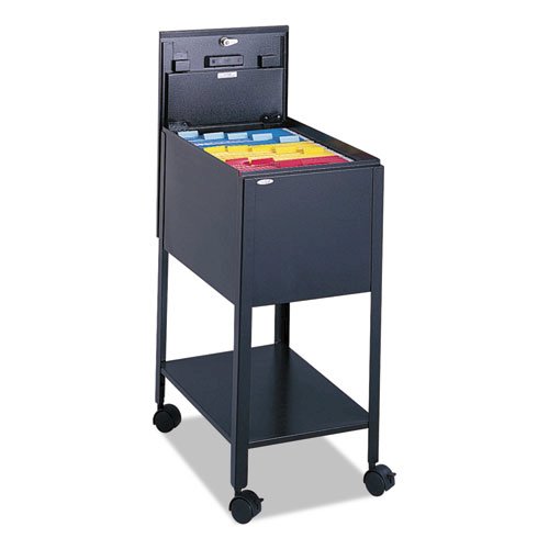 Standard Locking Mobile Tub File, Letter Size, Metal, 1 Shelf, 1 Bin, 13.5'' x 19.25'' x 28'', Black - Safco