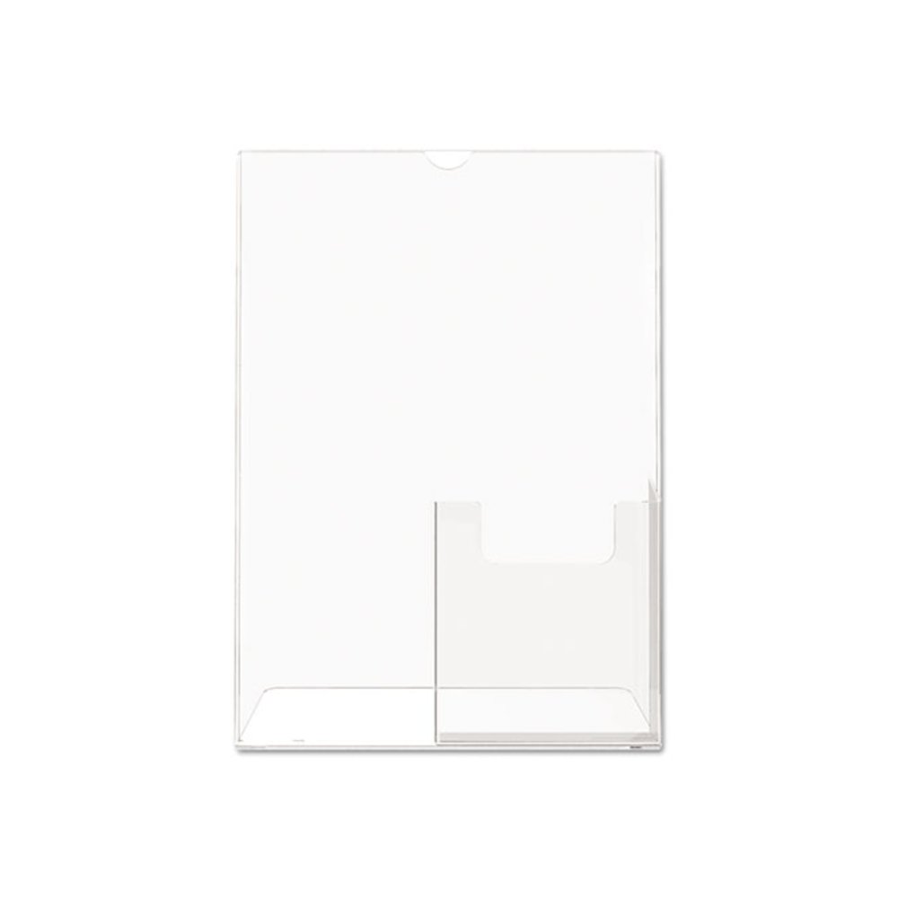 Superior Image Slanted Sign Holder with Front Pocket, 9w x 4.5d x 10.75h, Clear - deflecto