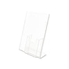Superior Image Slanted Sign Holder with Front Pocket, 9w x 4.5d x 10.75h, Clear - deflecto