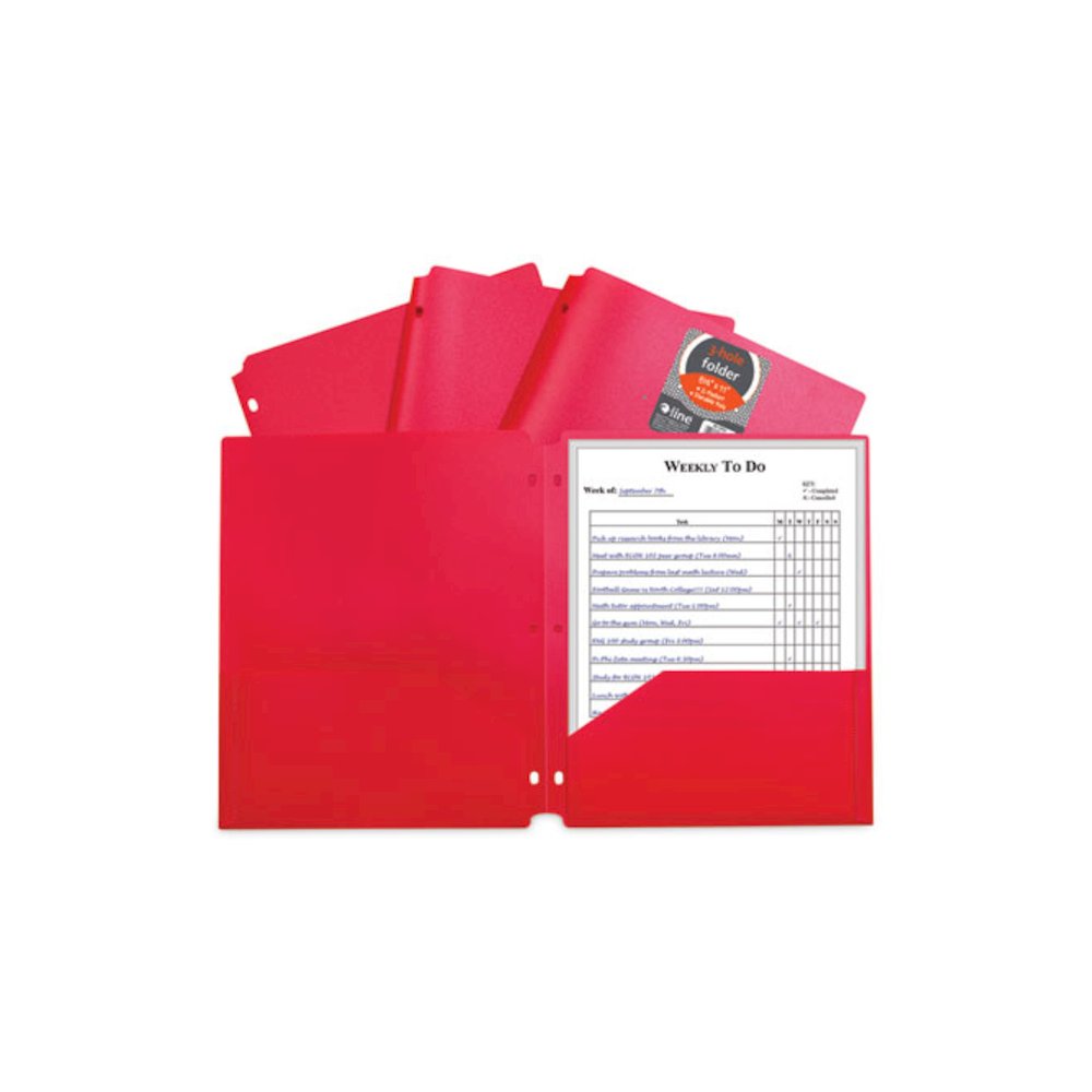 Two-Pocket Heavyweight Poly Portfolio Folder with 3-Hole Punch, Accommodates 11 x 8.5 Sheets, Red, 25/Box - C-Line