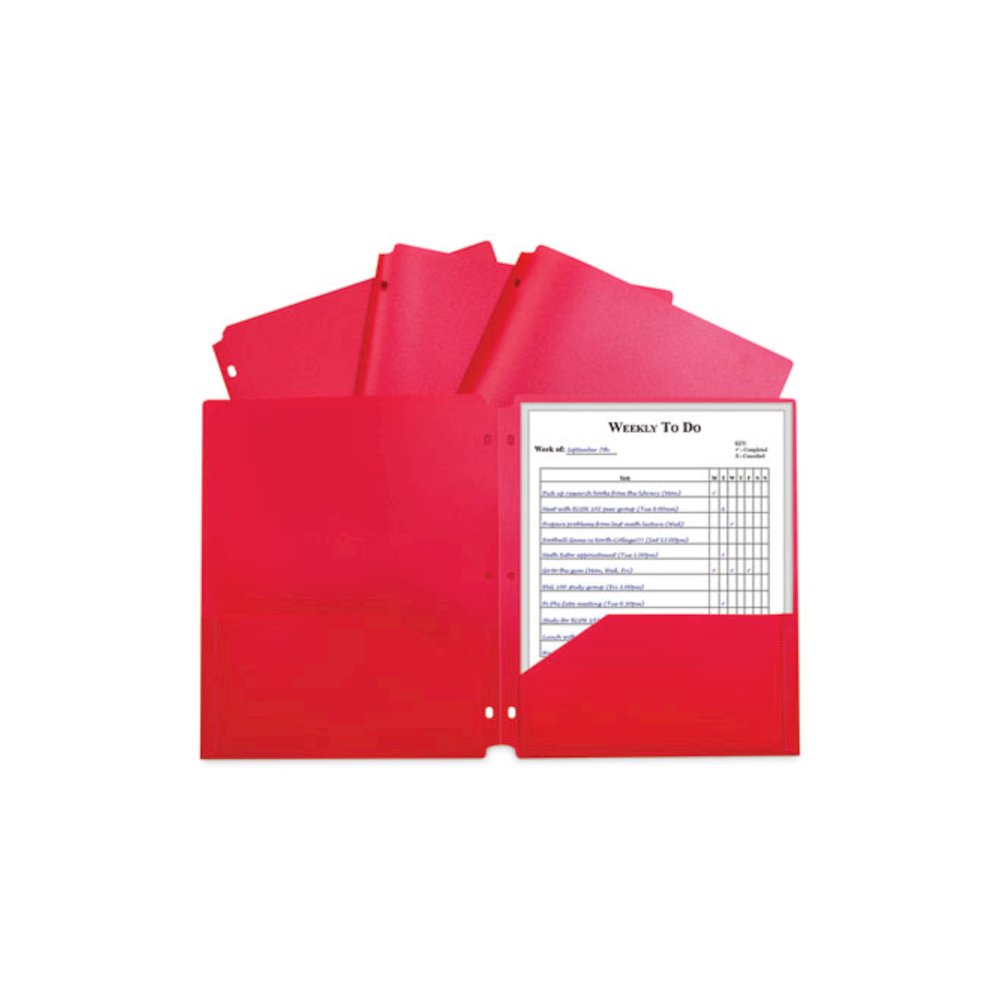 Two-Pocket Heavyweight Poly Portfolio Folder with 3-Hole Punch, Accommodates 11 x 8.5 Sheets, Red, 25/Box - C-Line