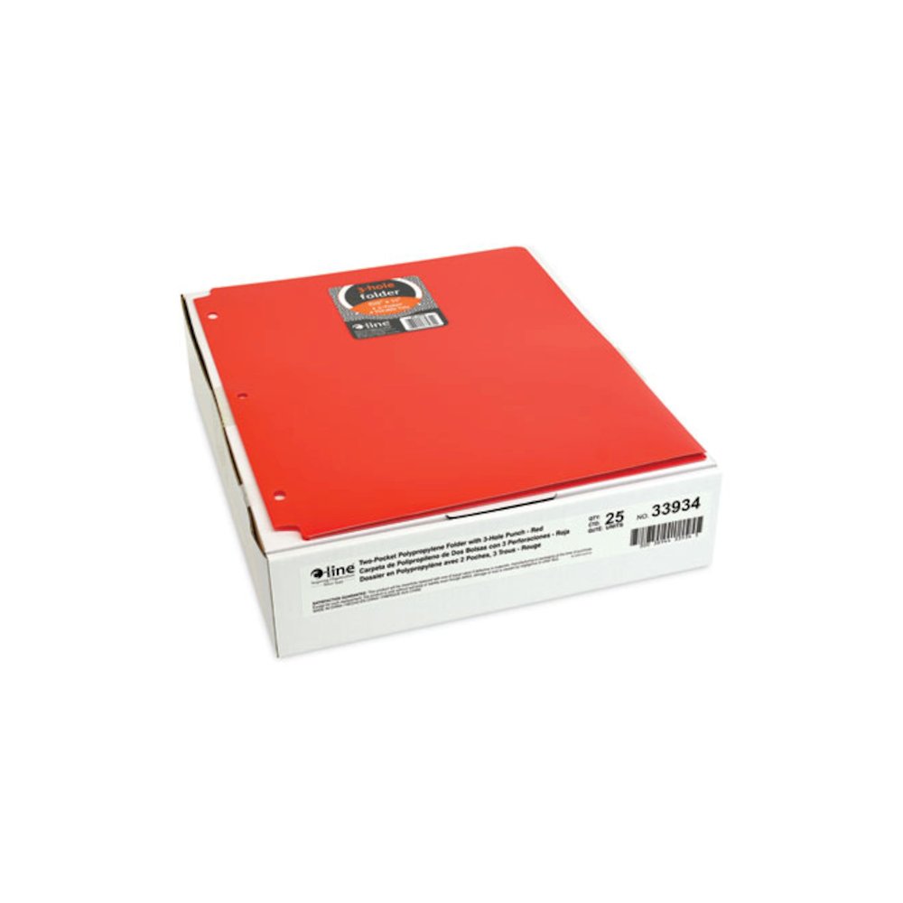 Two-Pocket Heavyweight Poly Portfolio Folder with 3-Hole Punch, Accommodates 11 x 8.5 Sheets, Red, 25/Box - C-Line