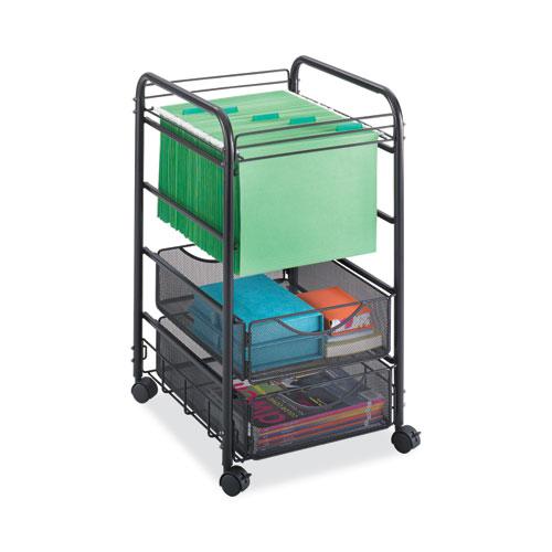 Onyx Mesh Open Mobile File with Drawers, Metal, 2 Drawers, 1 Bin, 15.75'' x 17'' x 27'', Black - Safco
